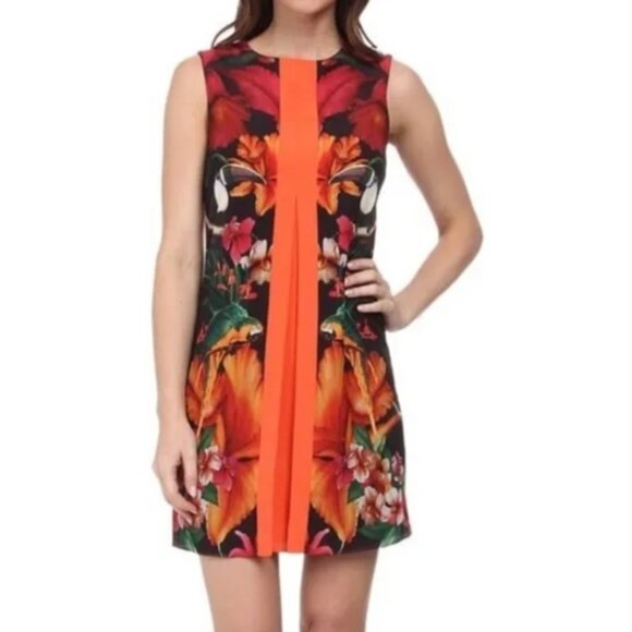 Ted Baker London Orange Toucan Tropical Print Dress Small Medium - Picture 12 of 12